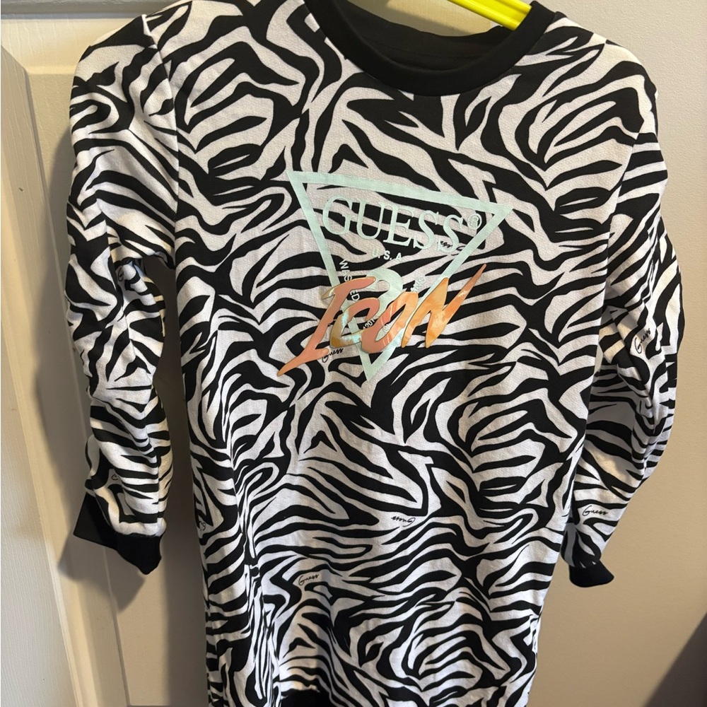 Guess Zebra Print Long Sleeve Dress